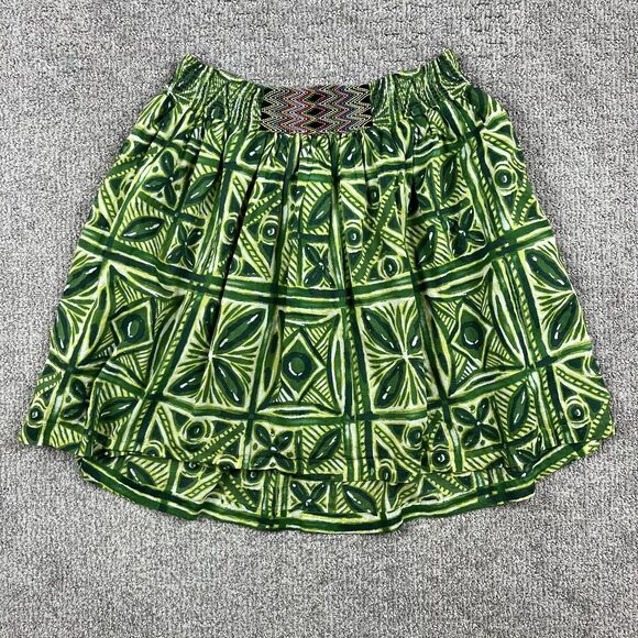 Vanessa Virginia Skirt Womens 10 Green Anthropologie Boho Geometric Embroidered - Picture 1 of 10